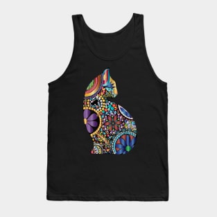 Mosaic colorful cat with dragonfly Tank Top